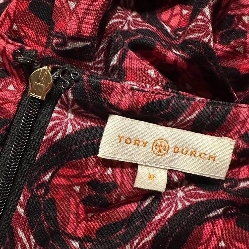 Tory Burch Elegant printed Red and Black Patterned knee length Dress size M